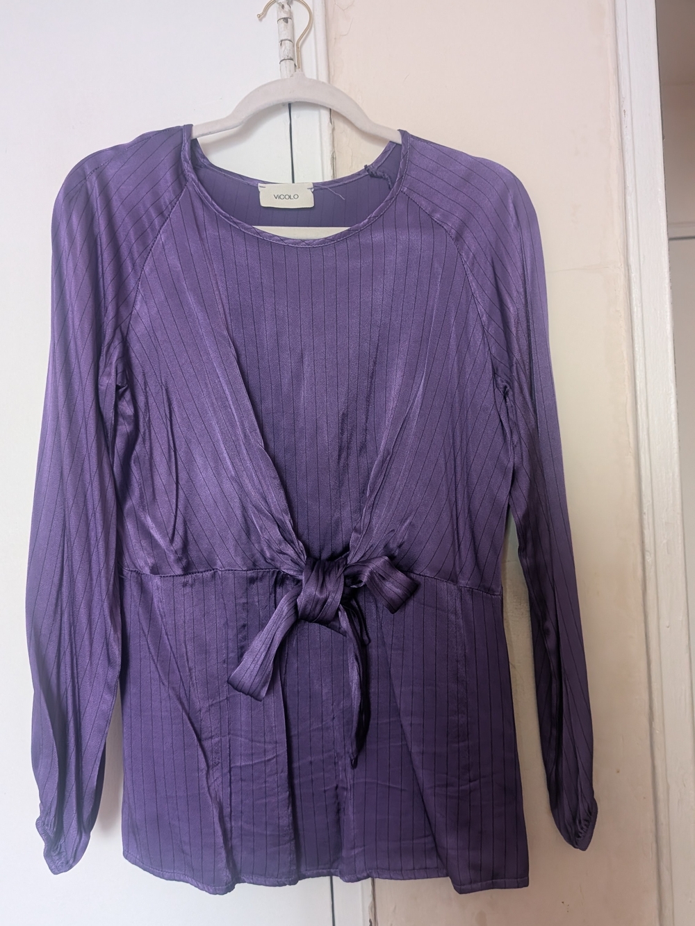Vicolo Purple Tie-Front Long Sleeve Blouse